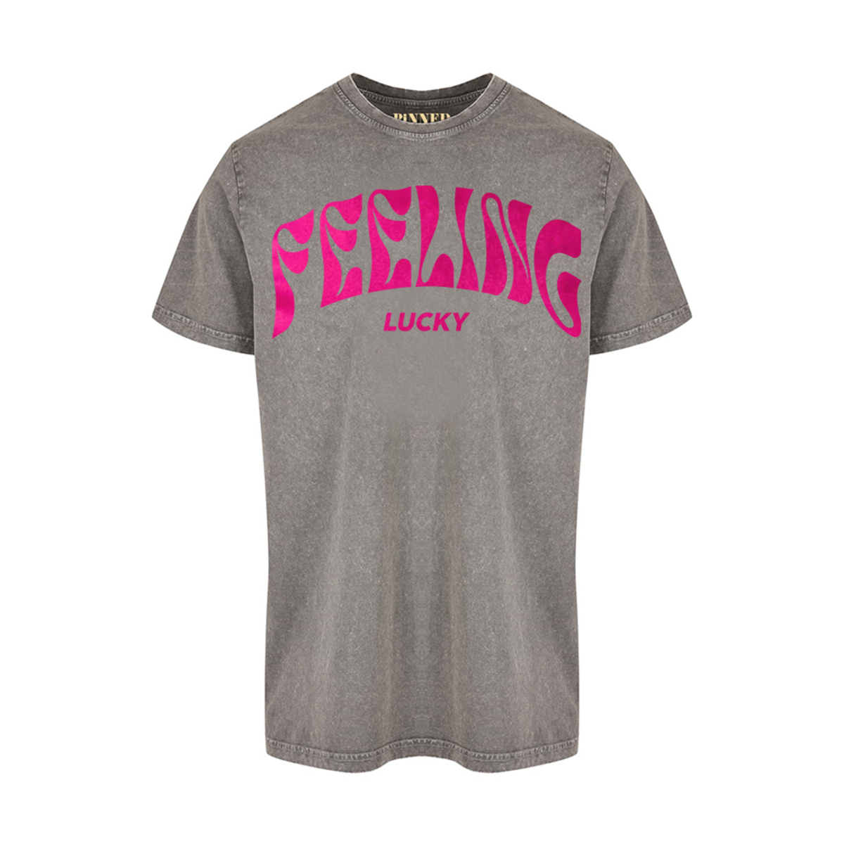 Washed T-shirt Feeling Lucky Velvet Neon Pink