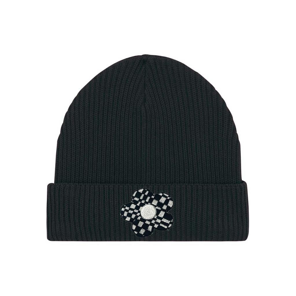 Beanie Black White Flower Candy