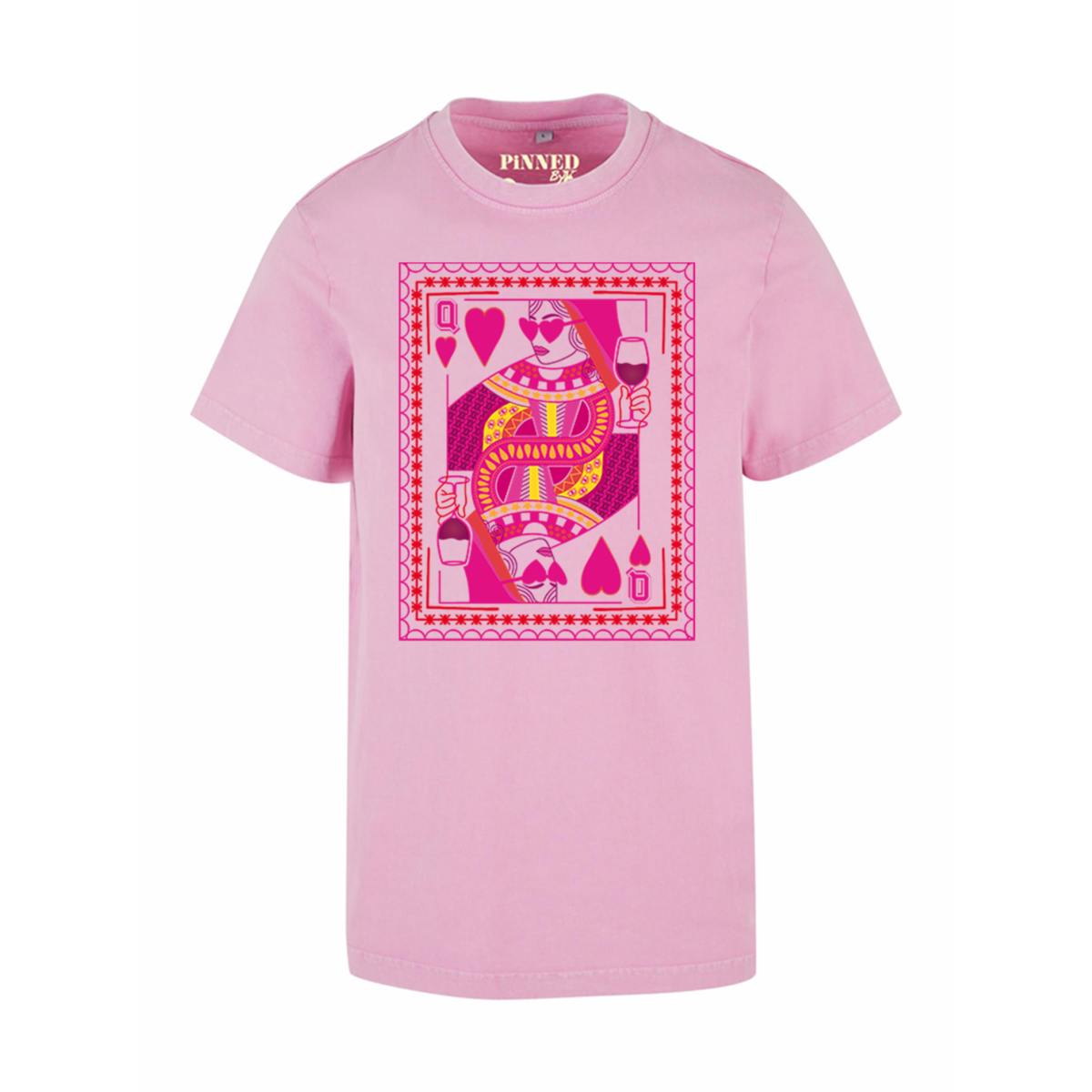 Washed T-shirt Queen Hearts Pink