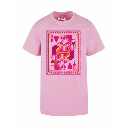 Washed T-shirt Queen Hearts Pink