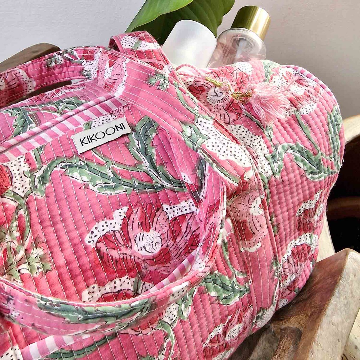 handgemaakte katoenen tas "Bloemenroze"