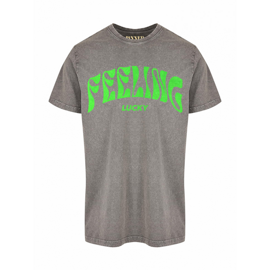 Washed T-shirt Feeling Lucky Velvet Neon Green