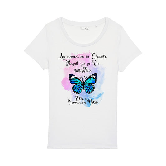 Dames T-shirt "Butterfly Transformation" van biologisch katoen