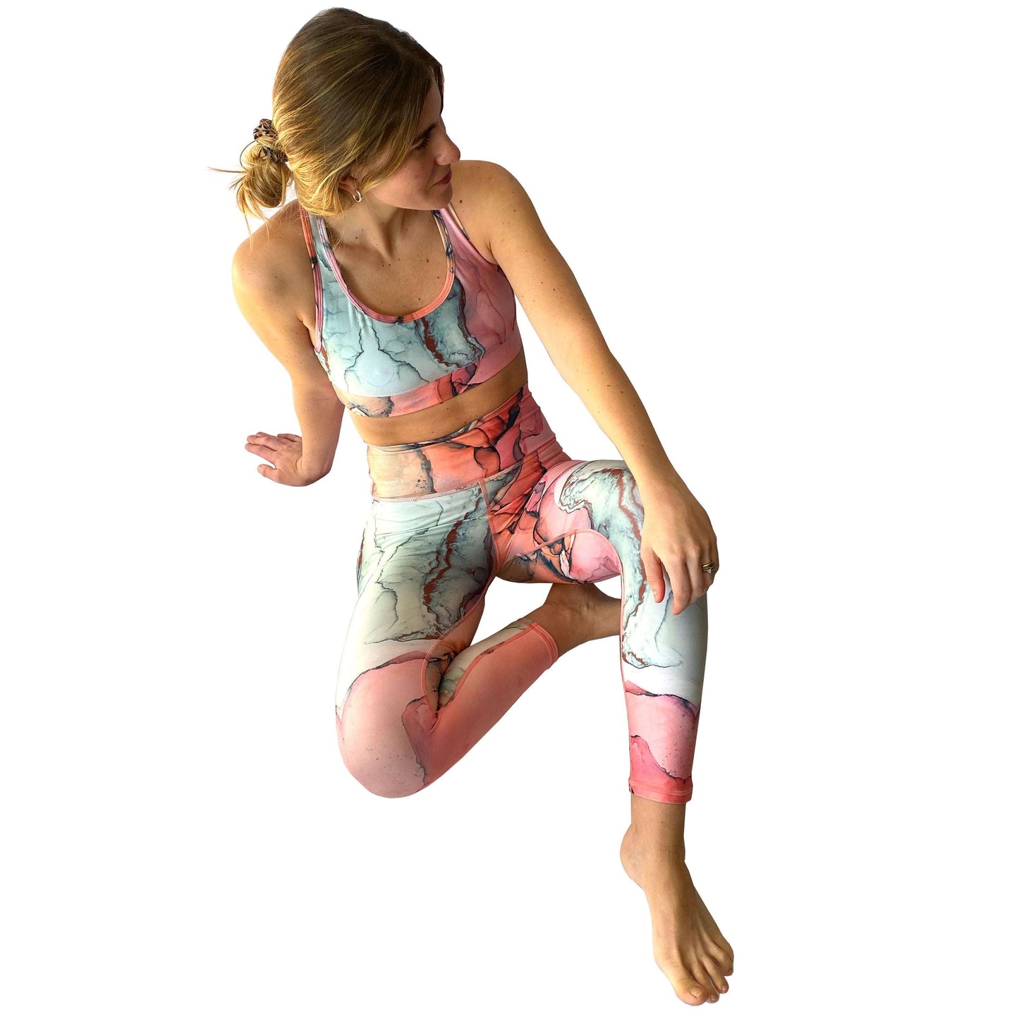 High Rise 7/8 Pink Marble Sustainable Leggings