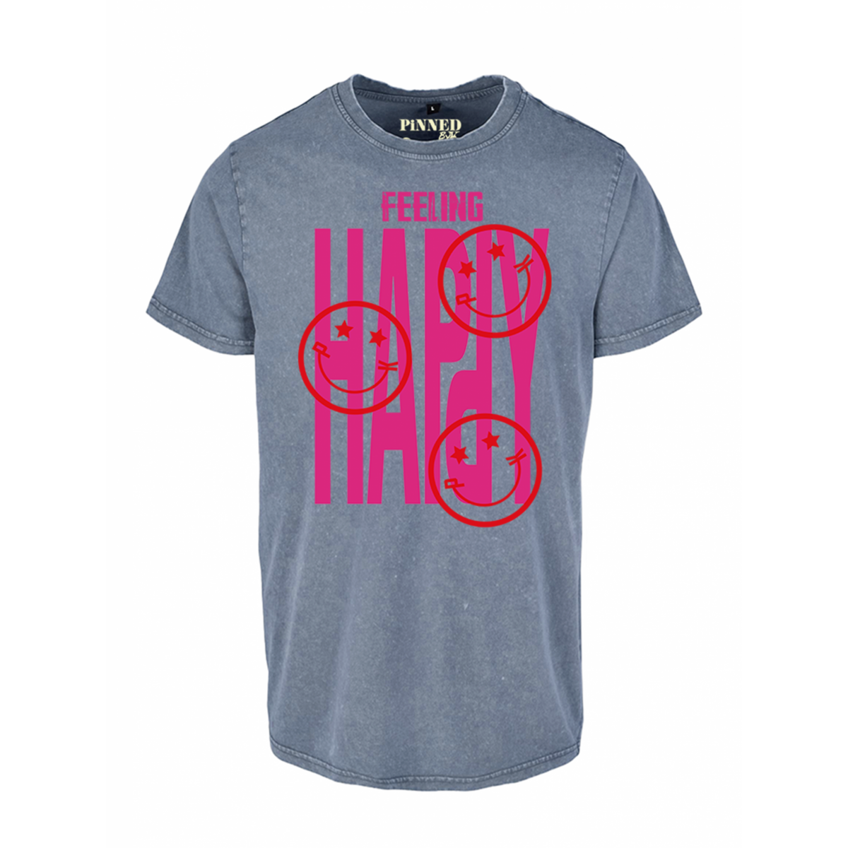 Washed T-shirt Feeling Happy Hot Pink