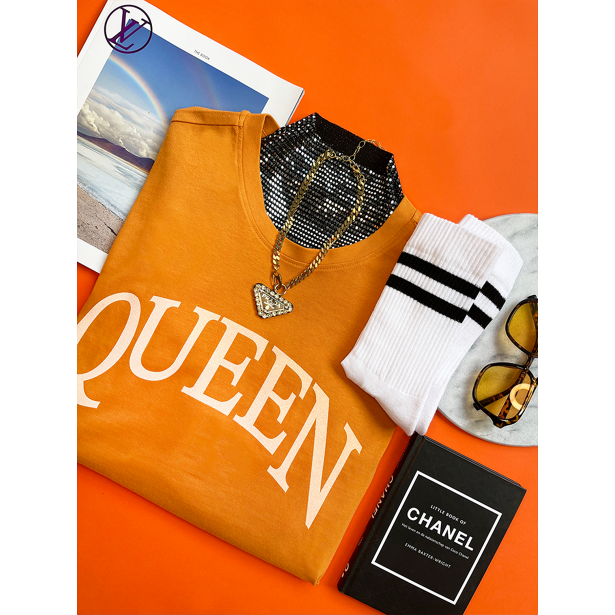 T-shirt Oversized Queen Orange Glitter